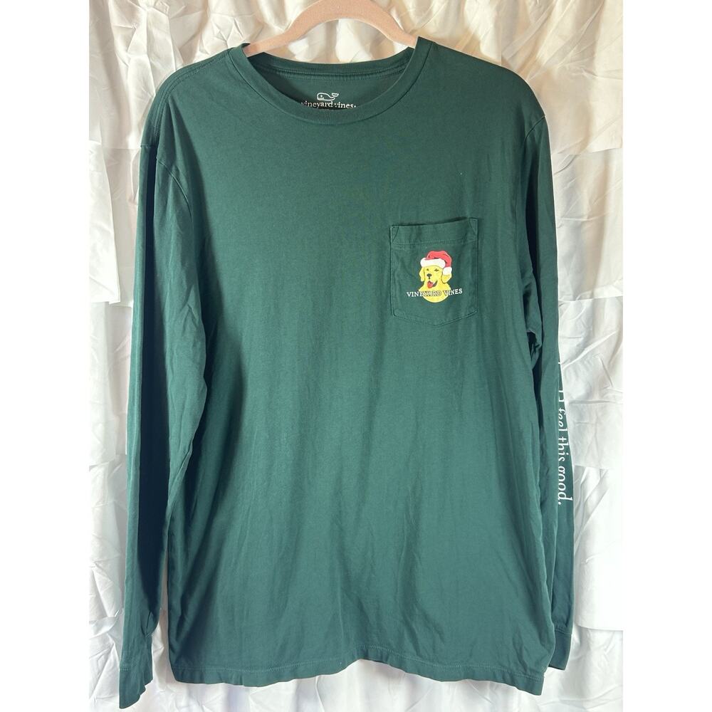 Vineyard Vines Long Sleeve Green Christmas Golden Retriever Santa women size S